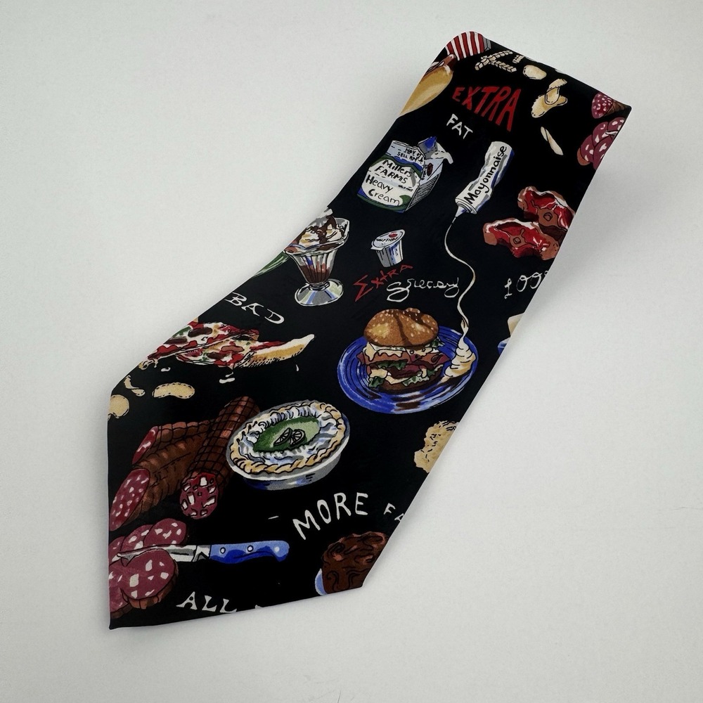 Nicole Miller VTG 1996 Food Novelty Silk Tie Pizza Burger Bacon Italy
